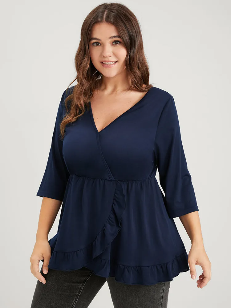 Solid Ruffles Trim Button Wrap Modal T-shirt sold by Bloomchic product image thumbnail 3