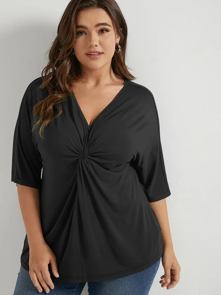 V Neck Modal Twist Front T-shirt sold by Bloomchic
