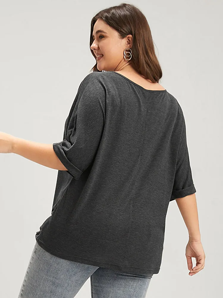 Solid Cuffed Sleeve Twist Front V Neck T-shirt sold by Bloomchic product image thumbnail 3