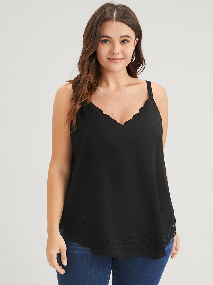 Plain Scalloped Sleeveless Laser Cut Cami Top sold by Bloomchic