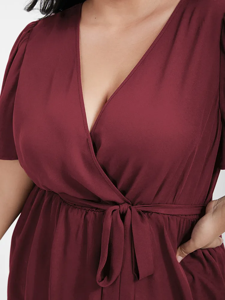 Plain Asymmetrical Hem Ruffles Belted Wrap Blouse sold by Bloomchic product image thumbnail 5