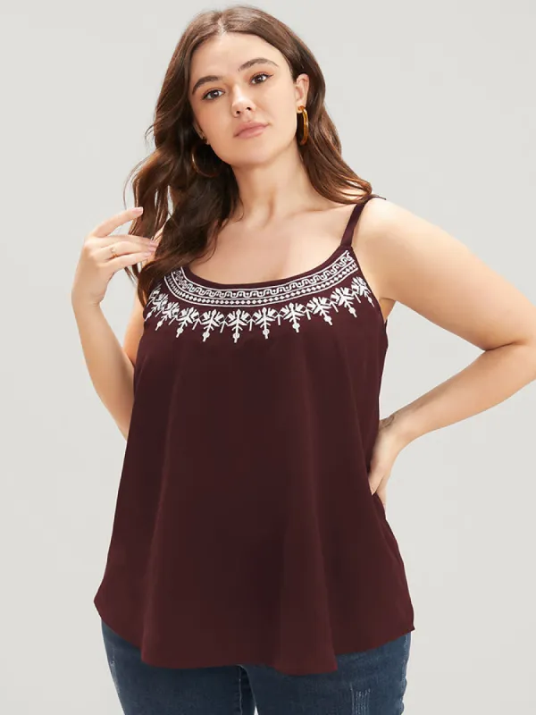 Plain Embroidered Sleeveless Adjustable Straps Cami Top sold by Bloomchic