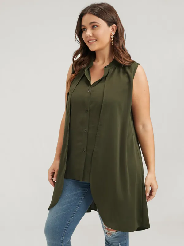 Button Through Asymmetrical Hem Sleeveless Tank Top sold by Bloomchic