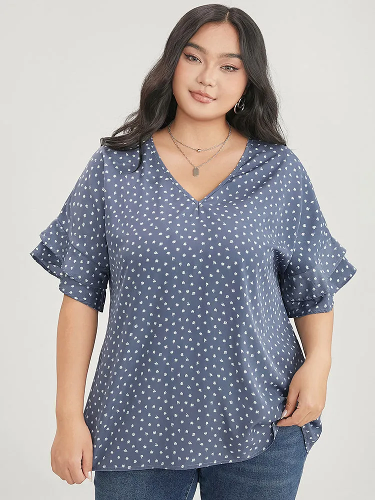 Allover Print V Neck Ruffle Tiered Sleeve Blouse sold by Bloomchic product image thumbnail 5