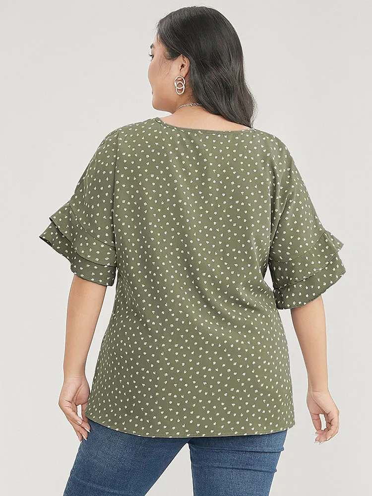 Allover Print V Neck Ruffle Tiered Sleeve Blouse sold by Bloomchic product image thumbnail 3