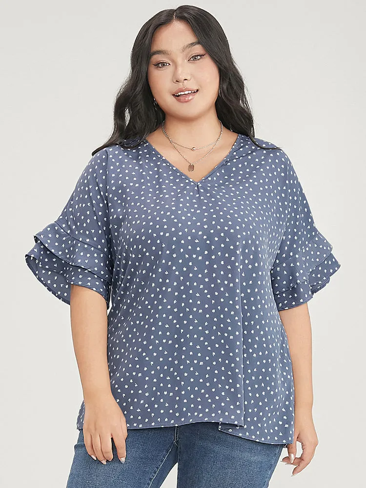 Allover Print V Neck Ruffle Tiered Sleeve Blouse sold by Bloomchic product image thumbnail 4