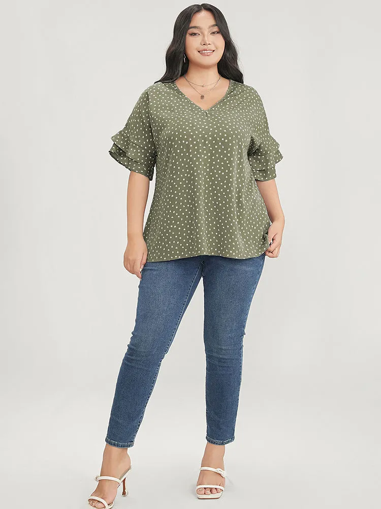 Allover Print V Neck Ruffle Tiered Sleeve Blouse sold by Bloomchic product image thumbnail 2