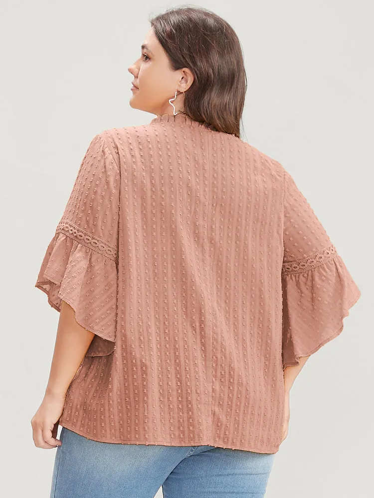 Solid Ruffles Sleeve Tie Neck Tassels Contrast Lace Blouse sold by Bloomchic product image thumbnail 3