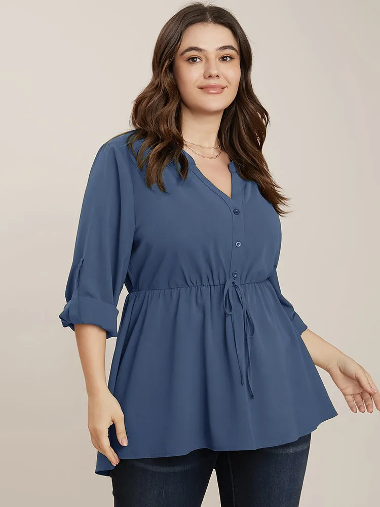 Plain Knotted Cuffed Sleeve Ruffles Asymmetrical Hem Blouse sold by Bloomchic product image thumbnail 5
