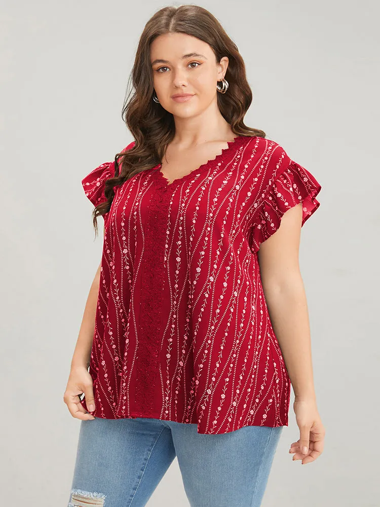 Floral Contrast Lace Ruffle Trim Blouse sold by Bloomchic product image thumbnail 2