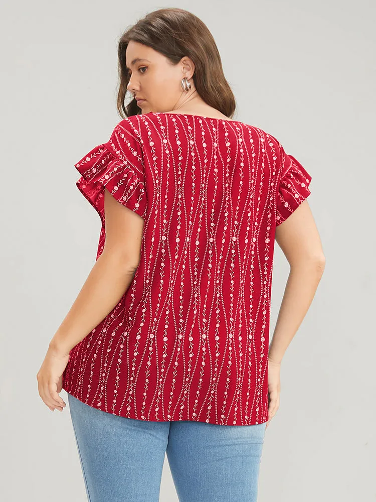 Floral Contrast Lace Ruffle Trim Blouse sold by Bloomchic product image thumbnail 4