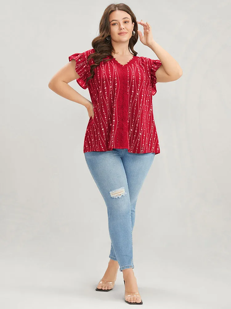 Floral Contrast Lace Ruffle Trim Blouse sold by Bloomchic product image thumbnail 3