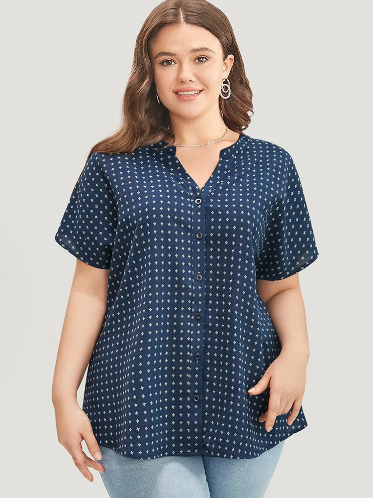 Graphic Print Notched Neck Button Up Blouse sold by Bloomchic