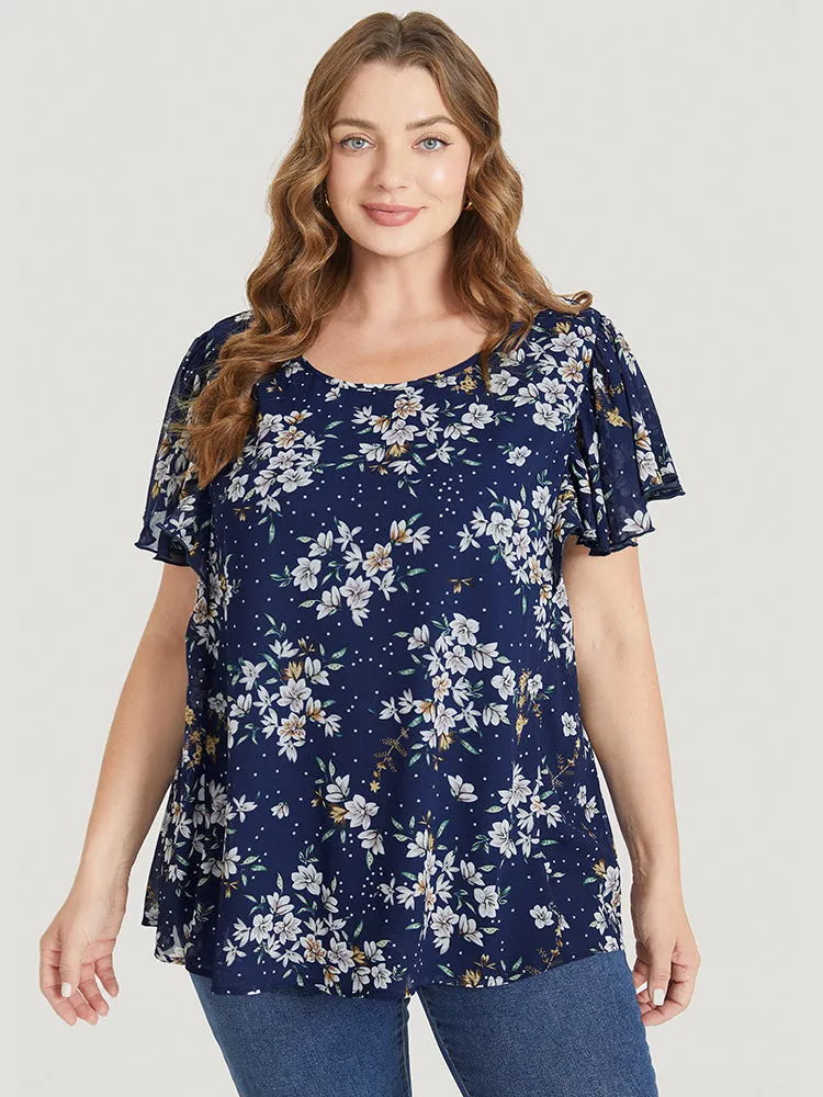 Floral Printed Ruffle Sleeve Round Neck Blouse sold by Bloomchic product image thumbnail 4