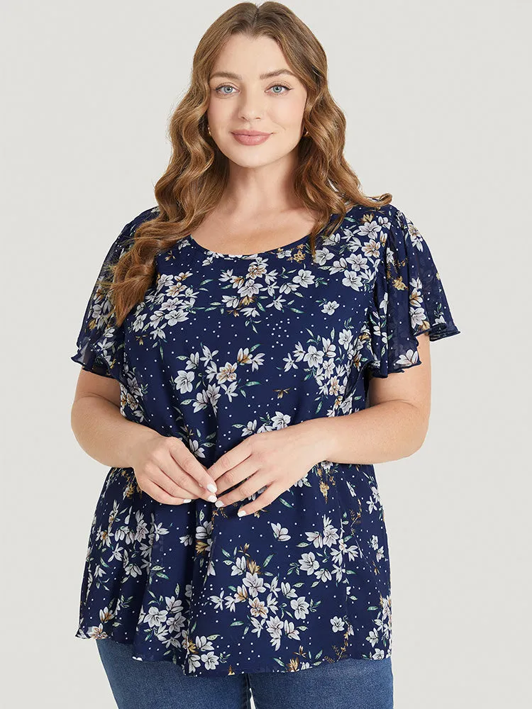 Floral Printed Ruffle Sleeve Round Neck Blouse sold by Bloomchic product image thumbnail 3