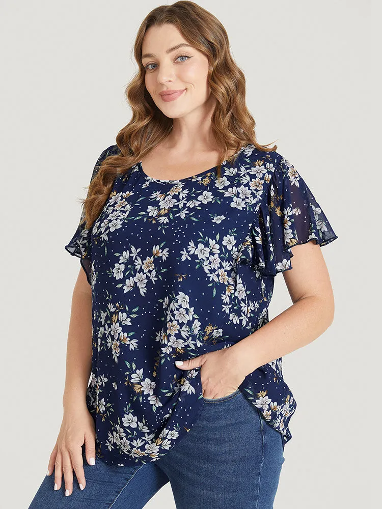 Floral Printed Ruffle Sleeve Round Neck Blouse sold by Bloomchic product image thumbnail 2