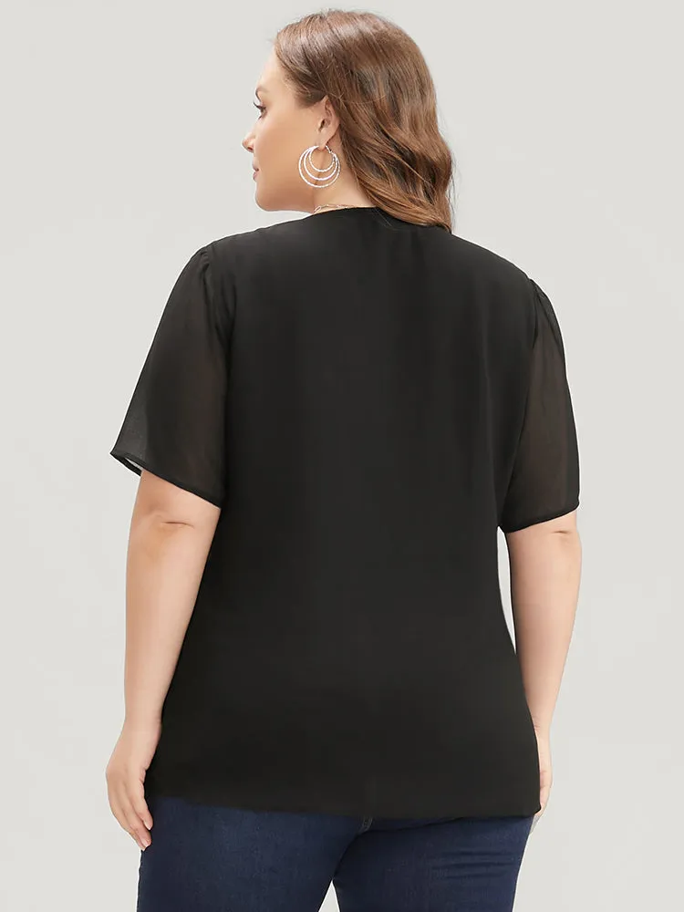 Plain V Neck Mesh Ruffle Tiered Blouse sold by Bloomchic product image thumbnail 5