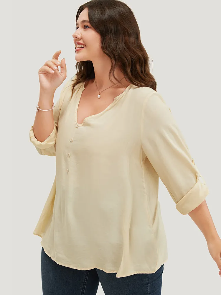 Plain V Neck Button Detail Cuffed Sleeve Blouse sold by Bloomchic product image thumbnail 3