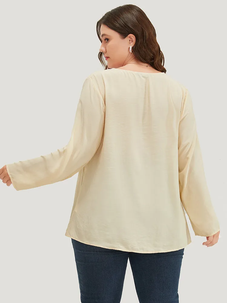 Plain V Neck Button Detail Cuffed Sleeve Blouse sold by Bloomchic product image thumbnail 5