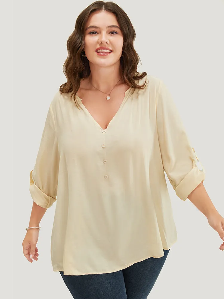 Plain V Neck Button Detail Cuffed Sleeve Blouse sold by Bloomchic product image thumbnail 2