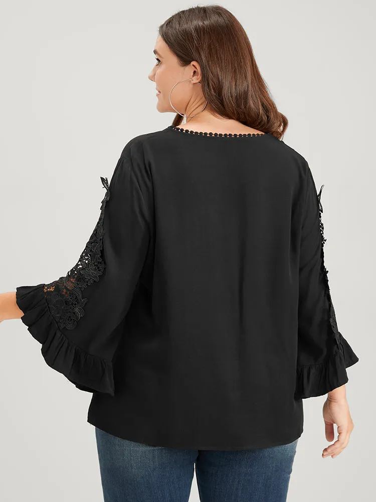 Solid Lace Flounce Sleeve V Neck Blouse sold by Bloomchic product image thumbnail 5