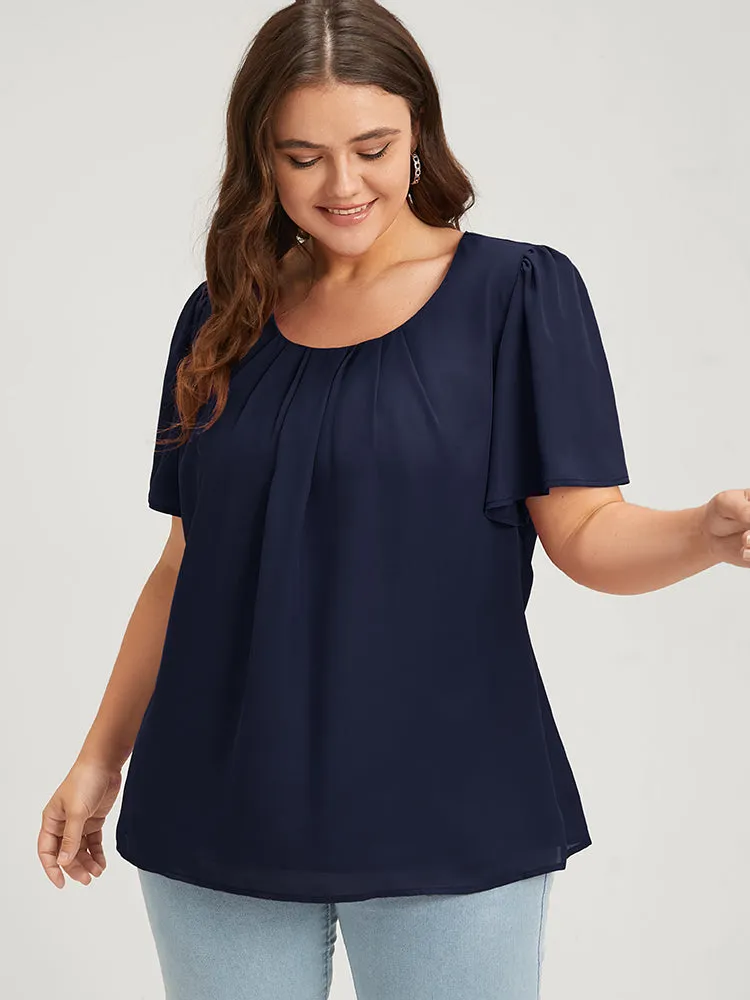 Solid Pleated Flutter Round Neck Blouse sold by Bloomchic product image thumbnail 3