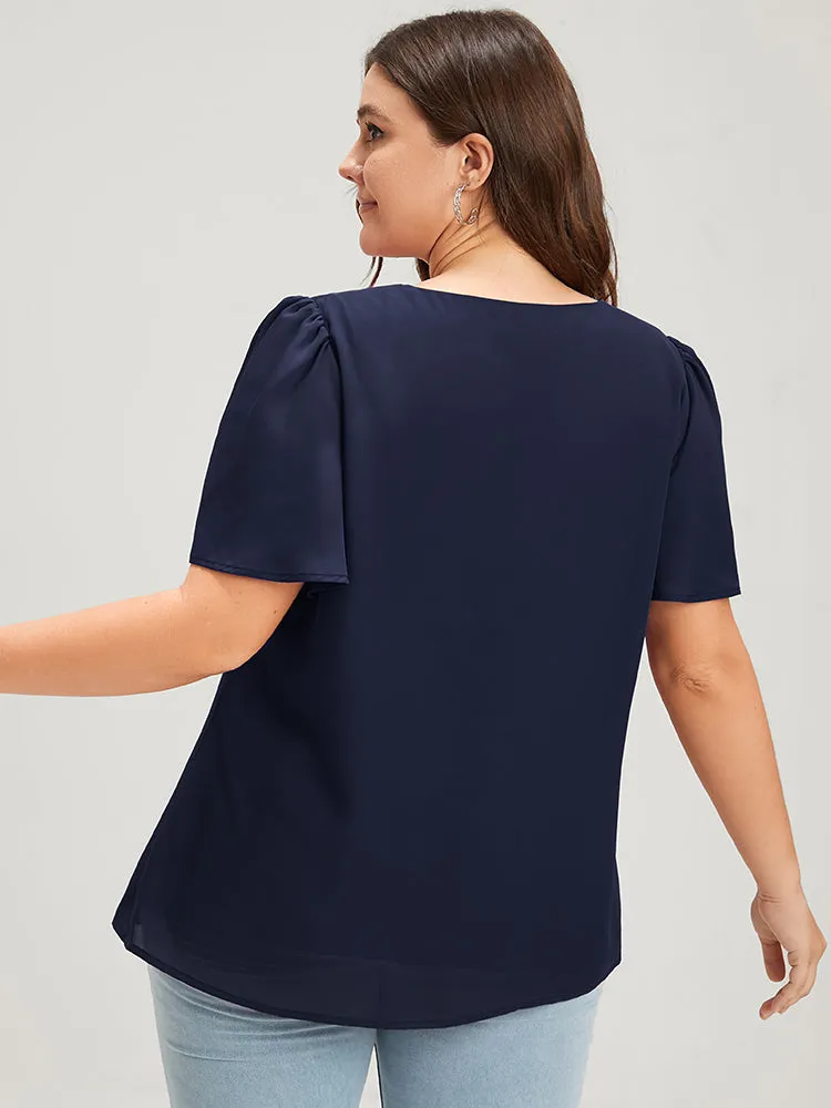 Solid Pleated Flutter Round Neck Blouse sold by Bloomchic product image thumbnail 5