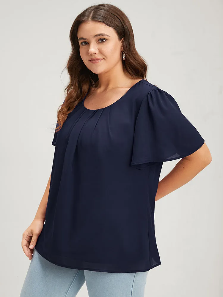Solid Pleated Flutter Round Neck Blouse sold by Bloomchic product image thumbnail 4