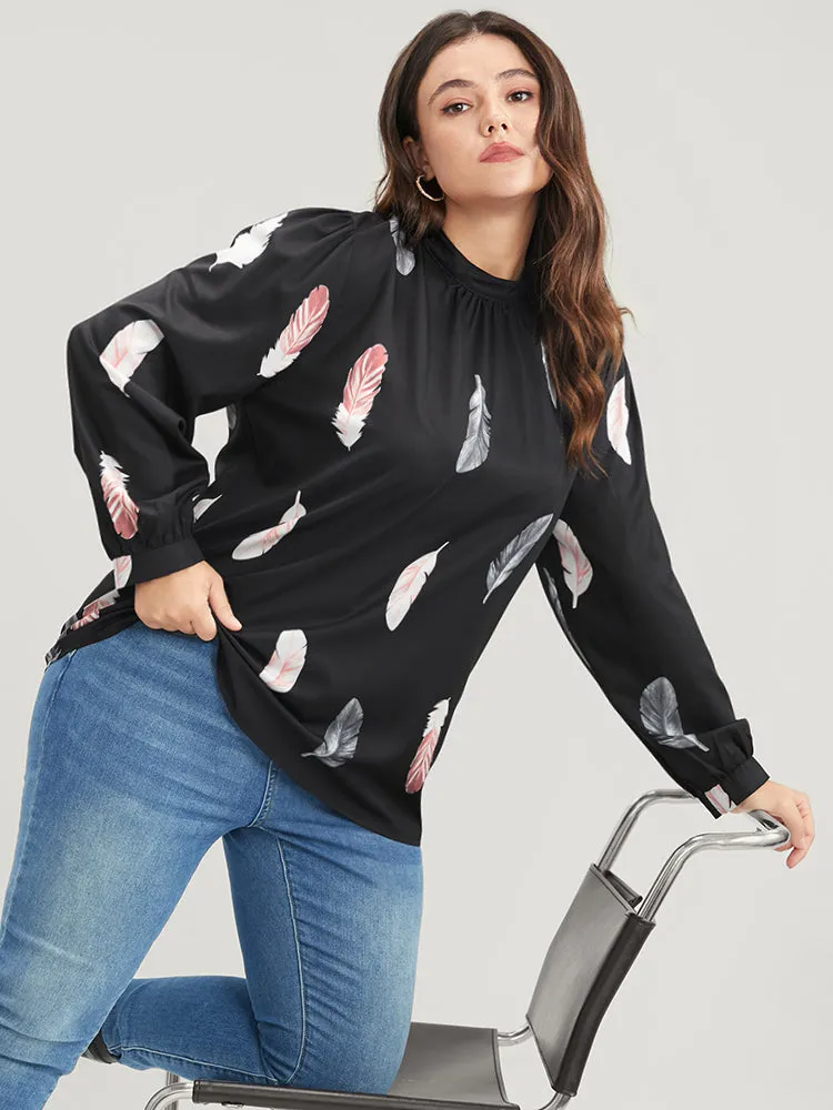 Feather Print Mock Neck Lantern Sleeve Blouse sold by Bloomchic product image thumbnail 3