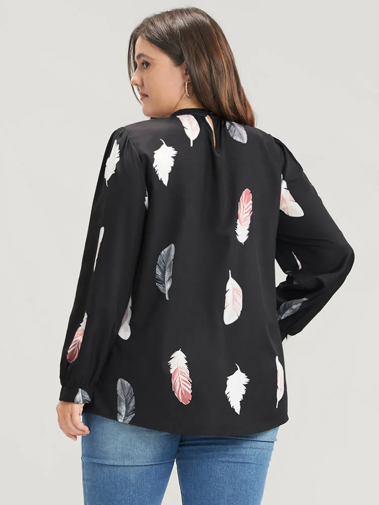 Feather Print Mock Neck Lantern Sleeve Blouse sold by Bloomchic product image thumbnail 2