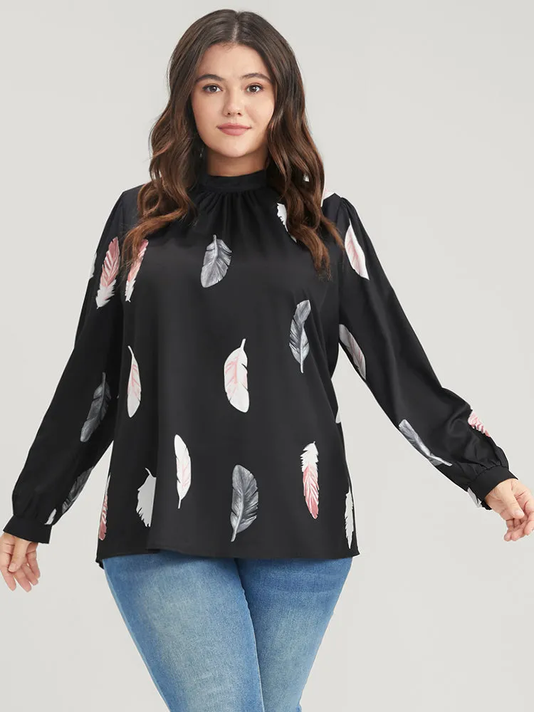 Feather Print Mock Neck Lantern Sleeve Blouse sold by Bloomchic product image thumbnail 5