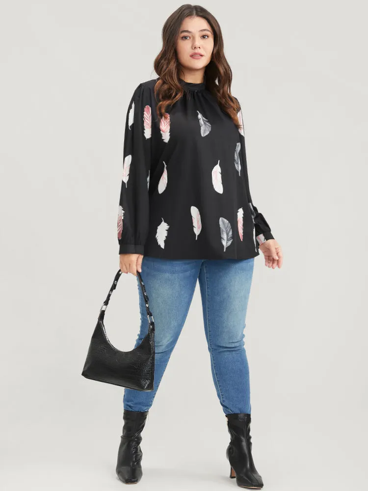 Feather Print Mock Neck Lantern Sleeve Blouse sold by Bloomchic product image thumbnail 4