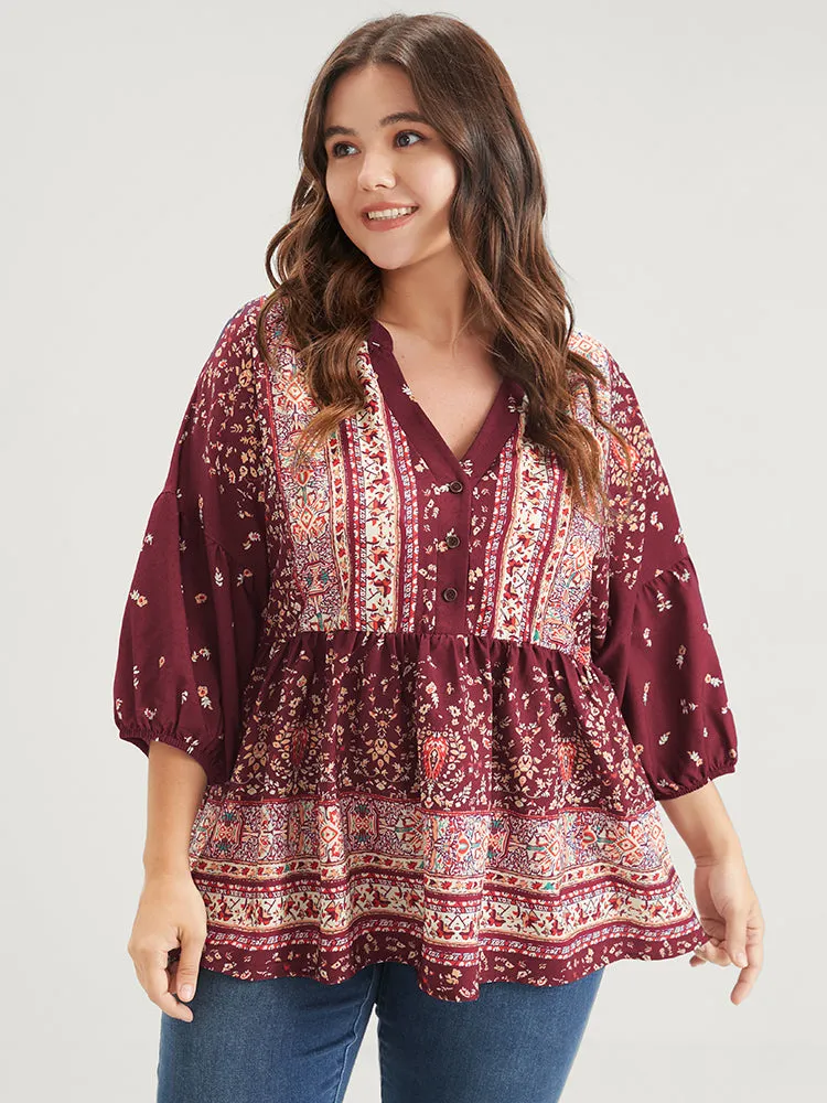 Bandana Button Lantern Sleeve Ruffles Blouse sold by Bloomchic product image thumbnail 4