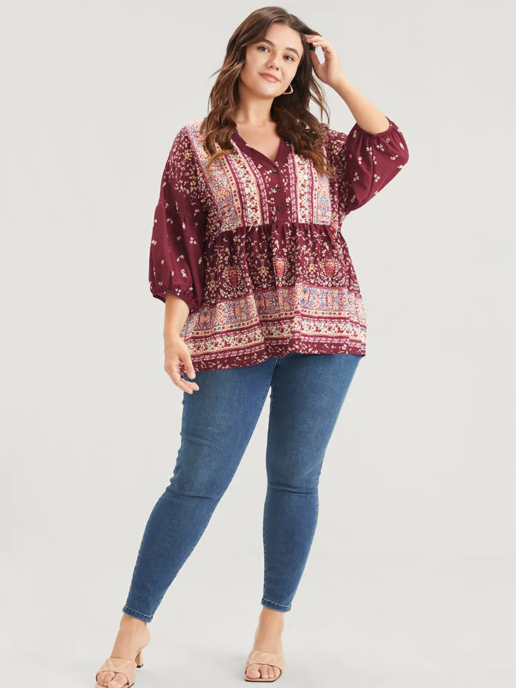 Bandana Button Lantern Sleeve Ruffles Blouse sold by Bloomchic product image thumbnail 2