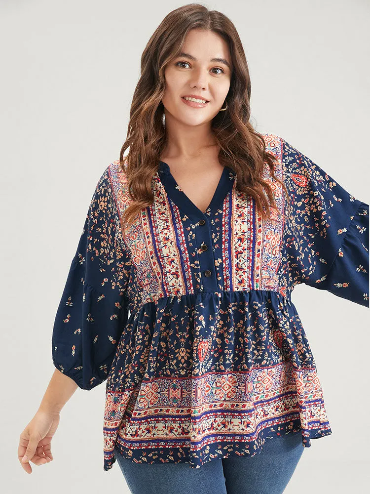 Bandana Button Lantern Sleeve Ruffles Blouse sold by Bloomchic product image thumbnail 5