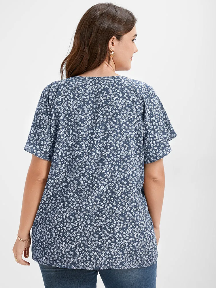 Ditsy Floral Tie Neck Flutter Sleeve Blouse sold by Bloomchic product image thumbnail 3