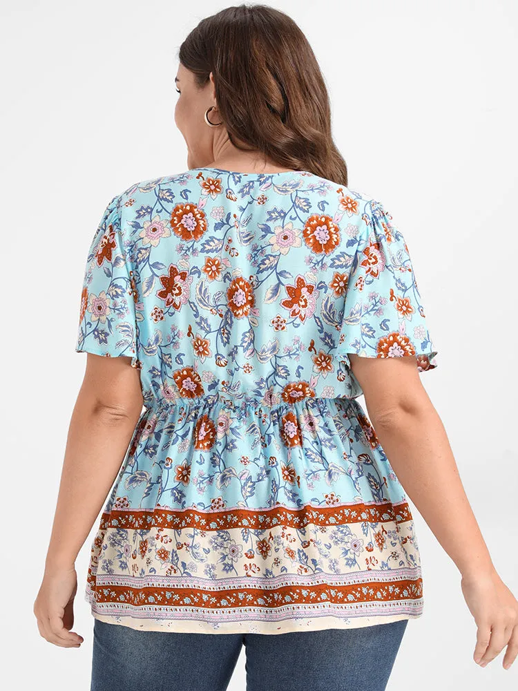 Floral Ruffled Ties V Neck Blouse sold by Bloomchic product image thumbnail 4