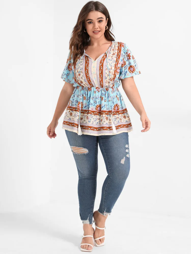 Floral Ruffled Ties V Neck Blouse sold by Bloomchic product image thumbnail 2