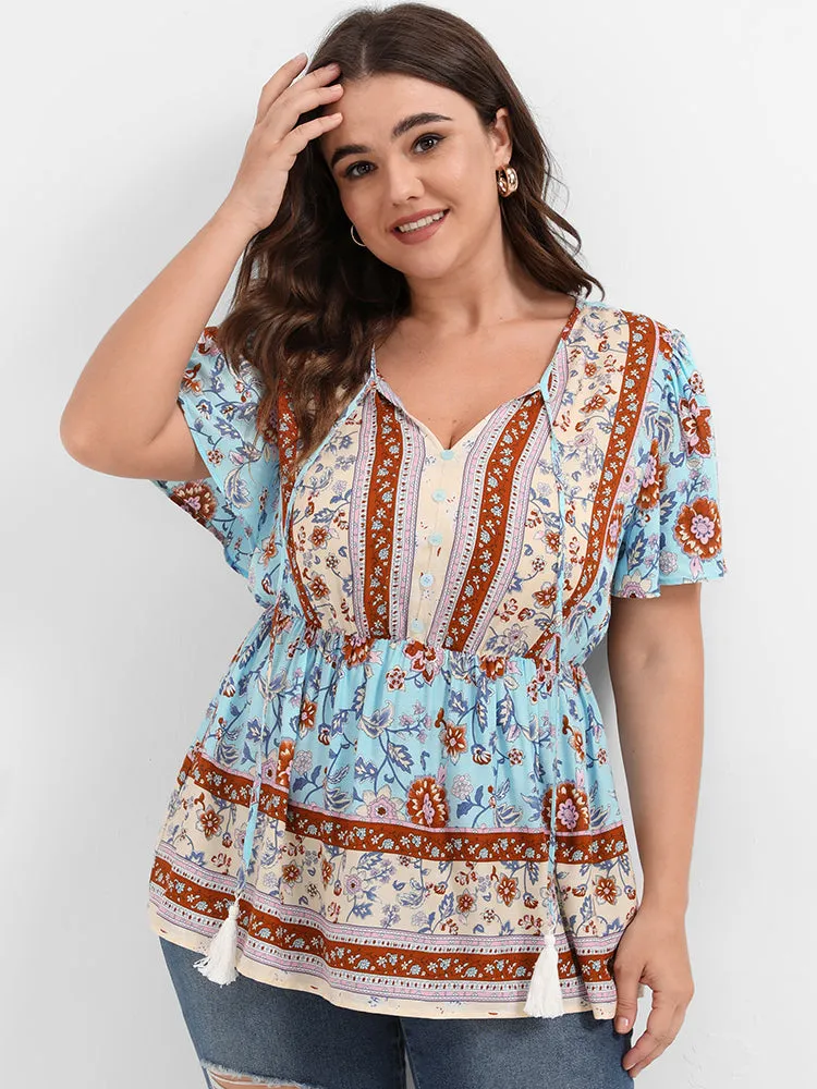 Floral Ruffled Ties V Neck Blouse sold by Bloomchic product image thumbnail 3