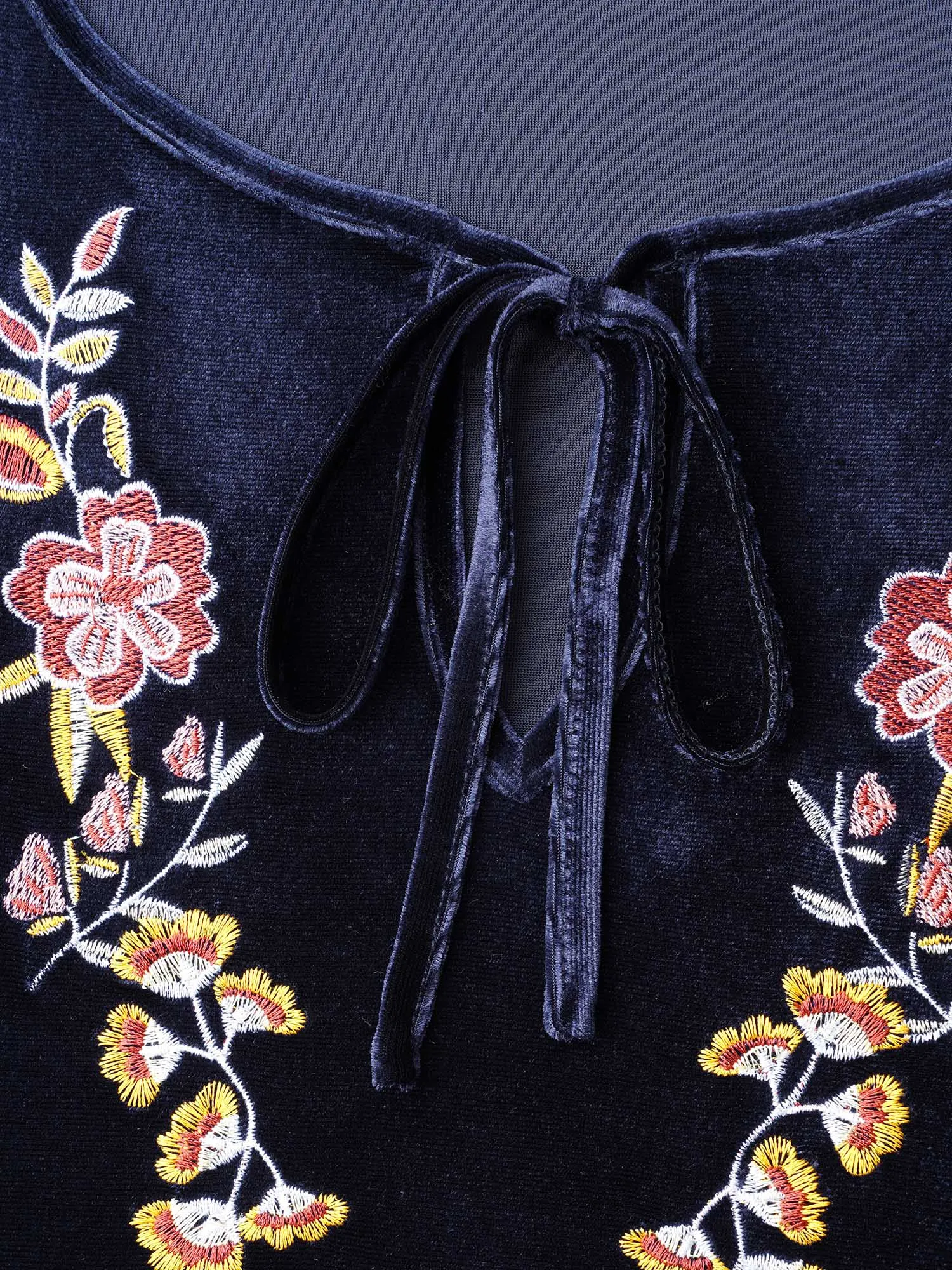 Floral Embroidered Velvet Tie Knot Blouse sold by Bloomchic product image thumbnail 5