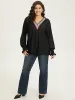 Contrast Webbing Hollow Out V Neck Shirred T-shirt sold by Bloomchic