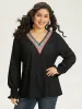 Contrast Webbing Hollow Out V Neck Shirred T-shirt sold by Bloomchic