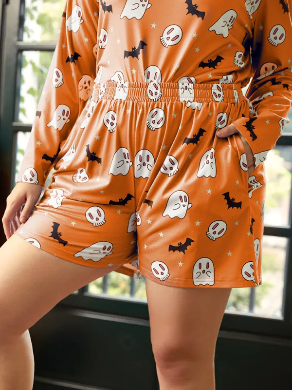 Halloween Bat Print Elastic Waist Sleep Shorts sold by Bloomchic