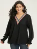 Contrast Webbing Hollow Out V Neck Shirred T-shirt sold by Bloomchic
