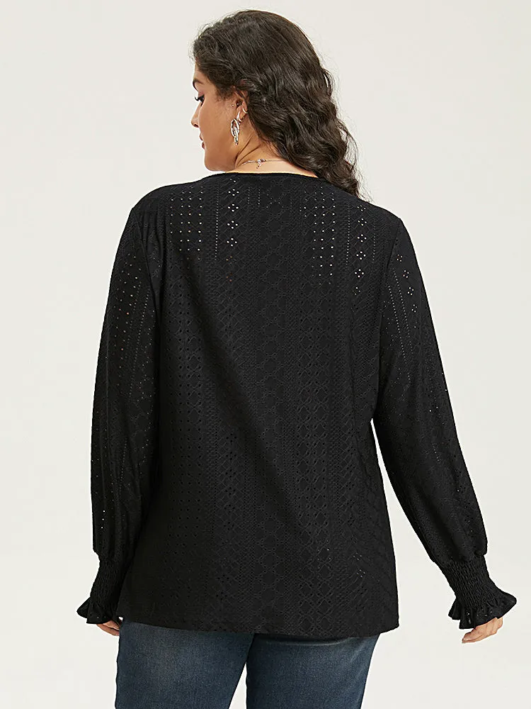 Contrast Webbing Hollow Out V Neck Shirred T-shirt sold by Bloomchic product image thumbnail 2