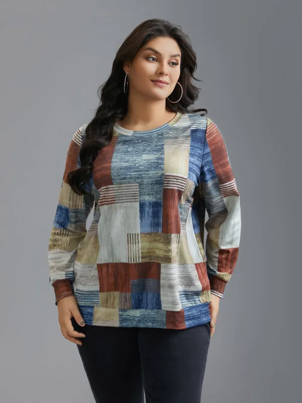 Geometric Print Round Neck Sweatshirt sold by Bloomchic