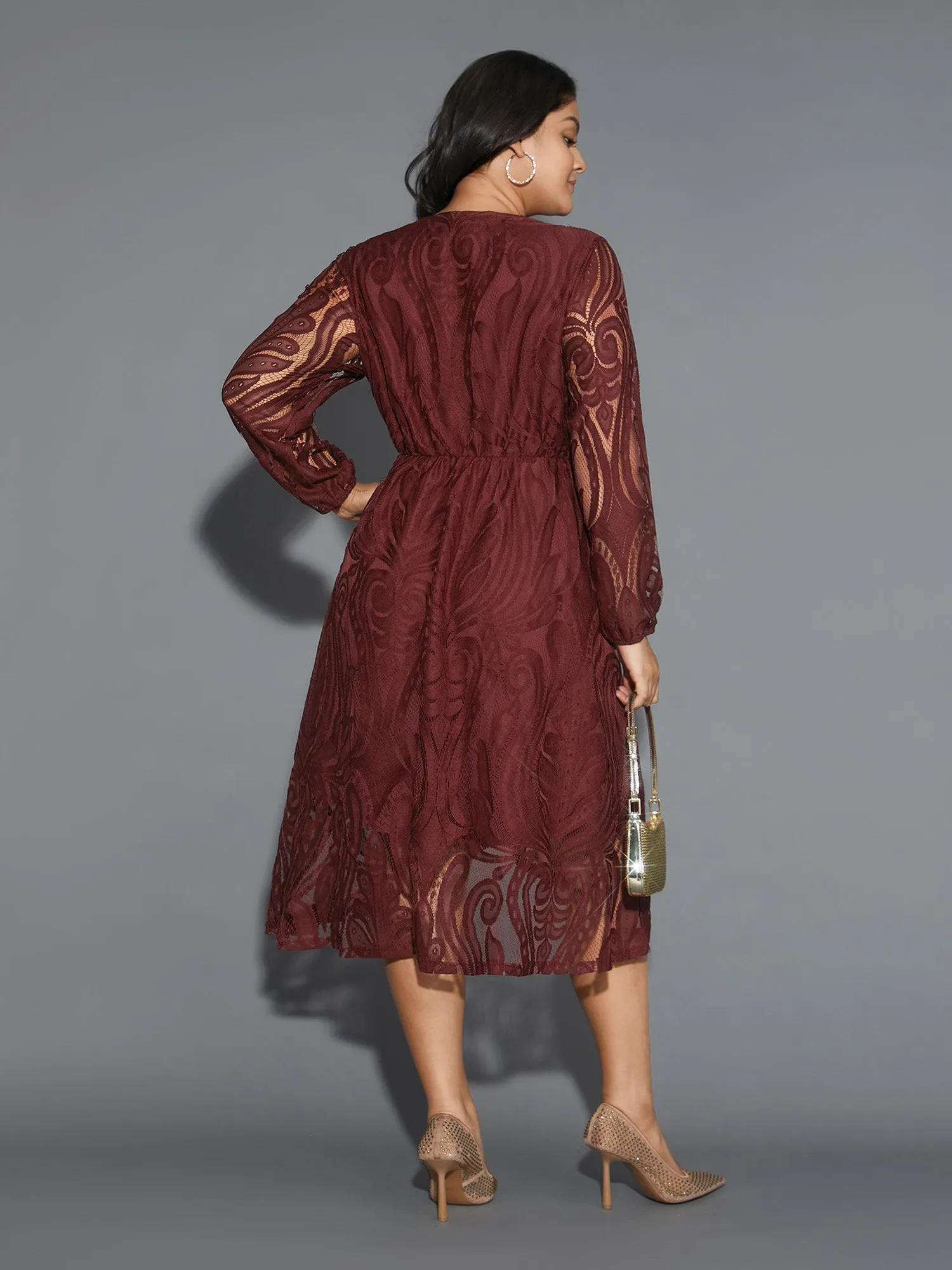 Crochet Lace Mesh Lantern Sleeve Dress sold by Bloomchic product image thumbnail 5