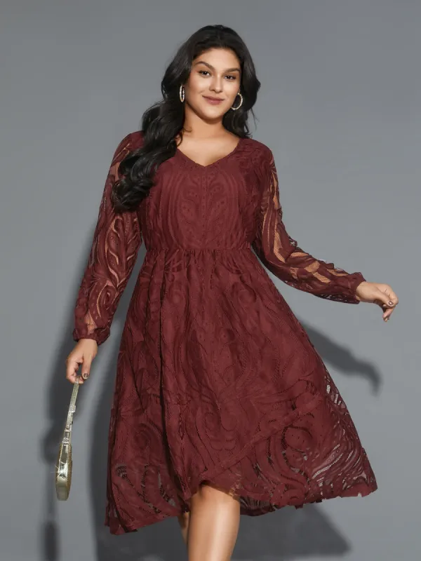 Crochet Lace Mesh Lantern Sleeve Dress sold by Bloomchic