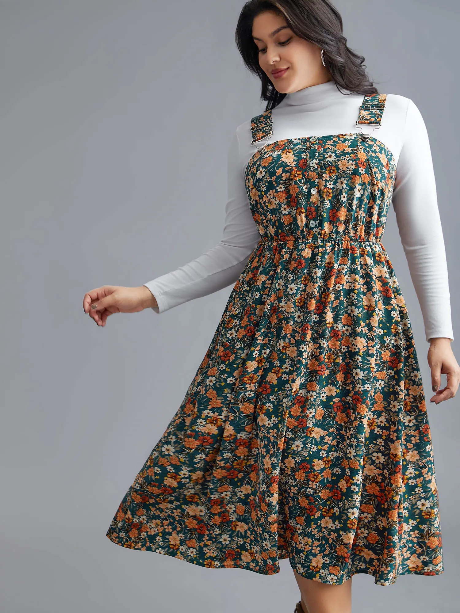 Ditsy Floral Adjustable Straps Elastic Waist Dress sold by Bloomchic