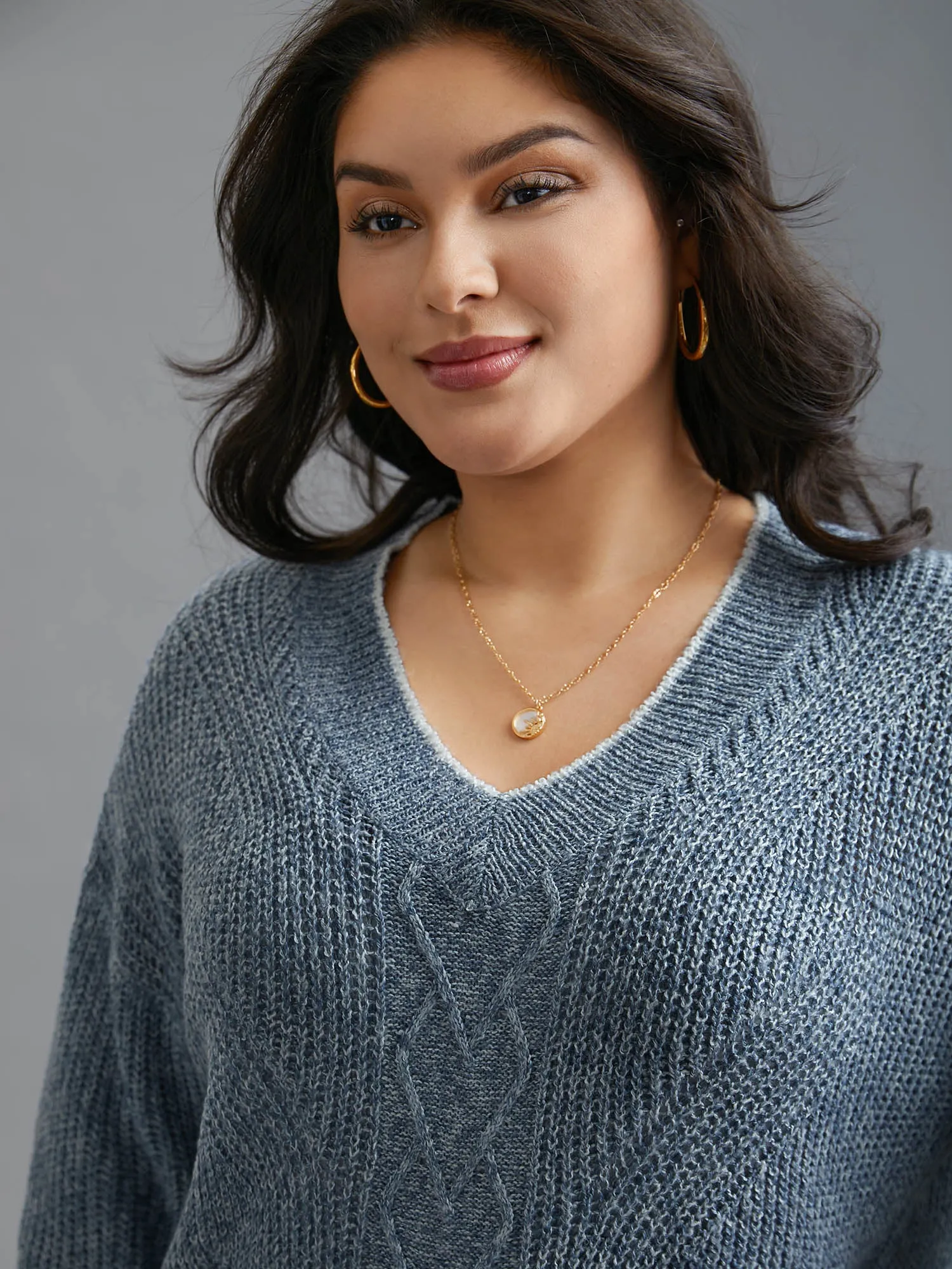 Plain Textured Contrast Trim Cable Knit Pullover sold by Bloomchic product image thumbnail 5